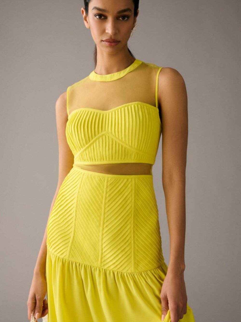 NWT Anthropologie Vineet Bahl Sheer Cut-out Yellow Maxi Dress - Small